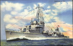 Destroyer At Sea Postcard