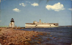 Nantucket Steamship Passing Brant Point Light Postcard