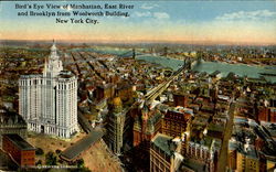 Bird's Eye View Of Manhattan East River And Brooklyn From Woolworth Building New York City, NY Postcard Postcard