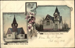 U. B. Church & M. E. Church Le Center, MN Postcard Postcard