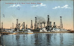 Battleships At U. S. Navy Yard Postcard