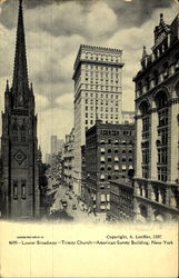 Lower Broadway Trinity Church New York, NY Postcard Postcard