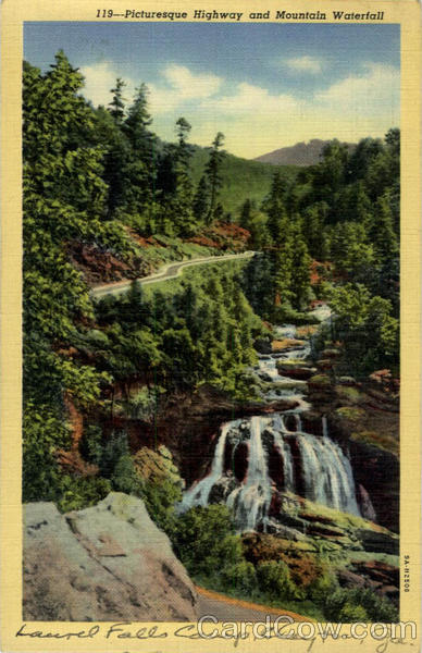 Picturesque Highway and Mountain Waterfall Laurel Falls Camp Clayton, GA