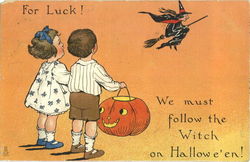 Halloween Children & Witch Postcard Postcard