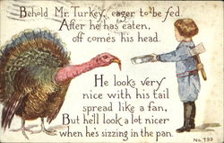 Boy with Turkey Children Postcard Postcard