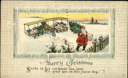 Santa with Old Airplane Postcard