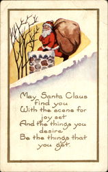 Santa at Chimney Santa Claus Postcard Postcard