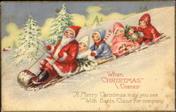 Santa Toboggan Children Santa Claus Postcard Postcard