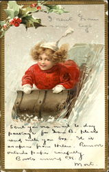 Girl on Toboggan Children Postcard Postcard