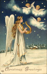 Christmas Greetings Angels Postcard Postcard