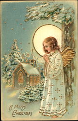 A Merry Christmas Gold Embossed Angels Postcard Postcard