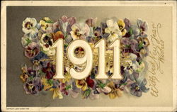 1911 With Best New Year Wishes Postcard