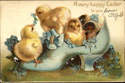 Easter Chicks in Shoe With Chicks Postcard Postcard