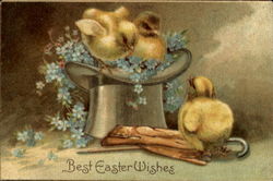 Best Easter Wishes Top Hat With Chicks Postcard Postcard