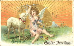 Easter Greetings With Angels Postcard Postcard