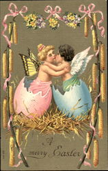 A Merry Easter Butterfly With Angels Postcard Postcard