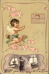 Cupid Birdcage Postcard