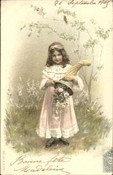 Girl with Cornucopia Girls Postcard Postcard