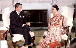 President Ronald Reagan Meets With India's Prime Minister Indira Gandhi Postcard Postcard