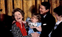 First Lady Nancy Reagan Has A Big Hug For Missy Jablonski Ronald Reagan Postcard Postcard