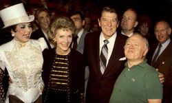 President And Mrs. Reagan Greet Ann Miller And Mickey Rooney Ronald Reagan Postcard Postcard