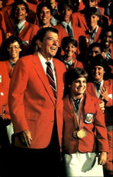 President Reagan Greeted Mary Lou Retton Ronald Reagan Postcard Postcard