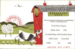 United Breakfast Menu Aircraft Postcard Postcard