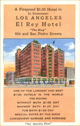 Los Angeles El Rey Hotel, 6th and San Pedro Streets Postcard