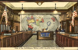 View Of The Philadelphia Record Lobby Showing Giant Global Map Postcard