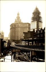 Building Construction, Elevated Railroad New York City, NY Buildings Postcard Postcard