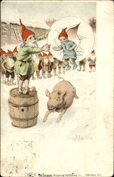 Elves with Pig New Year's Postcard Postcard