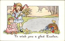 To Wish You A Glad Easter With Children Postcard Postcard