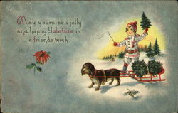 Boy with Dog & Sled Postcard