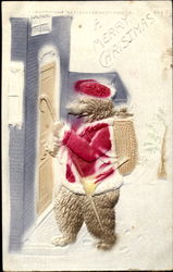 Dressed Bear as Santa Embossed Postcard