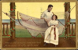 Couple Hammock, Tennis Romance & Love Postcard Postcard