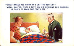 Sick in Bed Comic, Funny Postcard Postcard