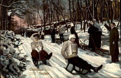 People Sledding Postcard Postcard