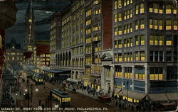 Market St. West From 11Th St. By Night Philadelphia, PA Postcard Postcard