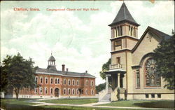 Congregational Church And High School Postcard