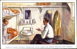 Typical Third Tourist Passenger State Room On Board French Line Vessels Postcard