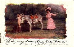 Cupid, Donkey, Woman Romance & Love Postcard Postcard