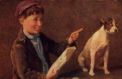 Boy with Dog Dogs Postcard Postcard