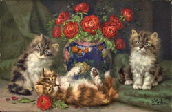 Kittens Roses Cats Postcard Postcard