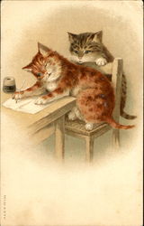 Cats Writing Letter Postcard Postcard