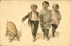 Children with Pig Pigs Postcard Postcard