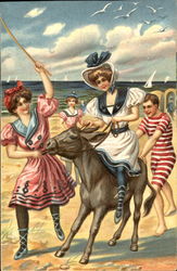 Girls with Donkey Swimsuits & Pinup Postcard Postcard