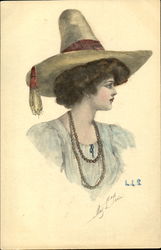 Color Woman w/Hat Postcard