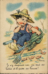 Boy In Wheelbarrow Postcard