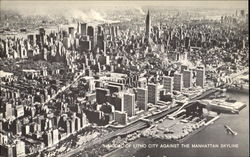 Model Of Litho City Against The Manhattan Skyline New York City, NY Postcard Postcard