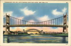 Triborough And Hell-Gate Bridges Over East River Postcard